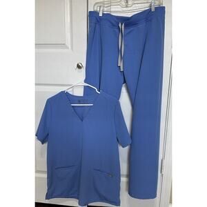 Figs Medical Scrub Set Casma Top Livingston Pant Large Light Blue EUC